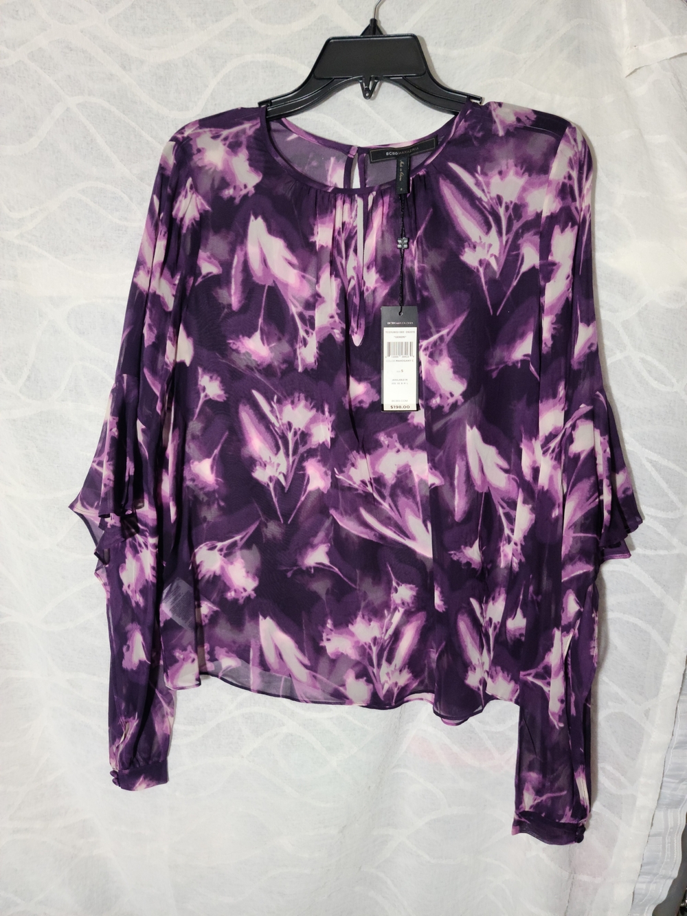 BCBGMaxAzria Purple Floral Sheer Blouse - Picture 1 of 5